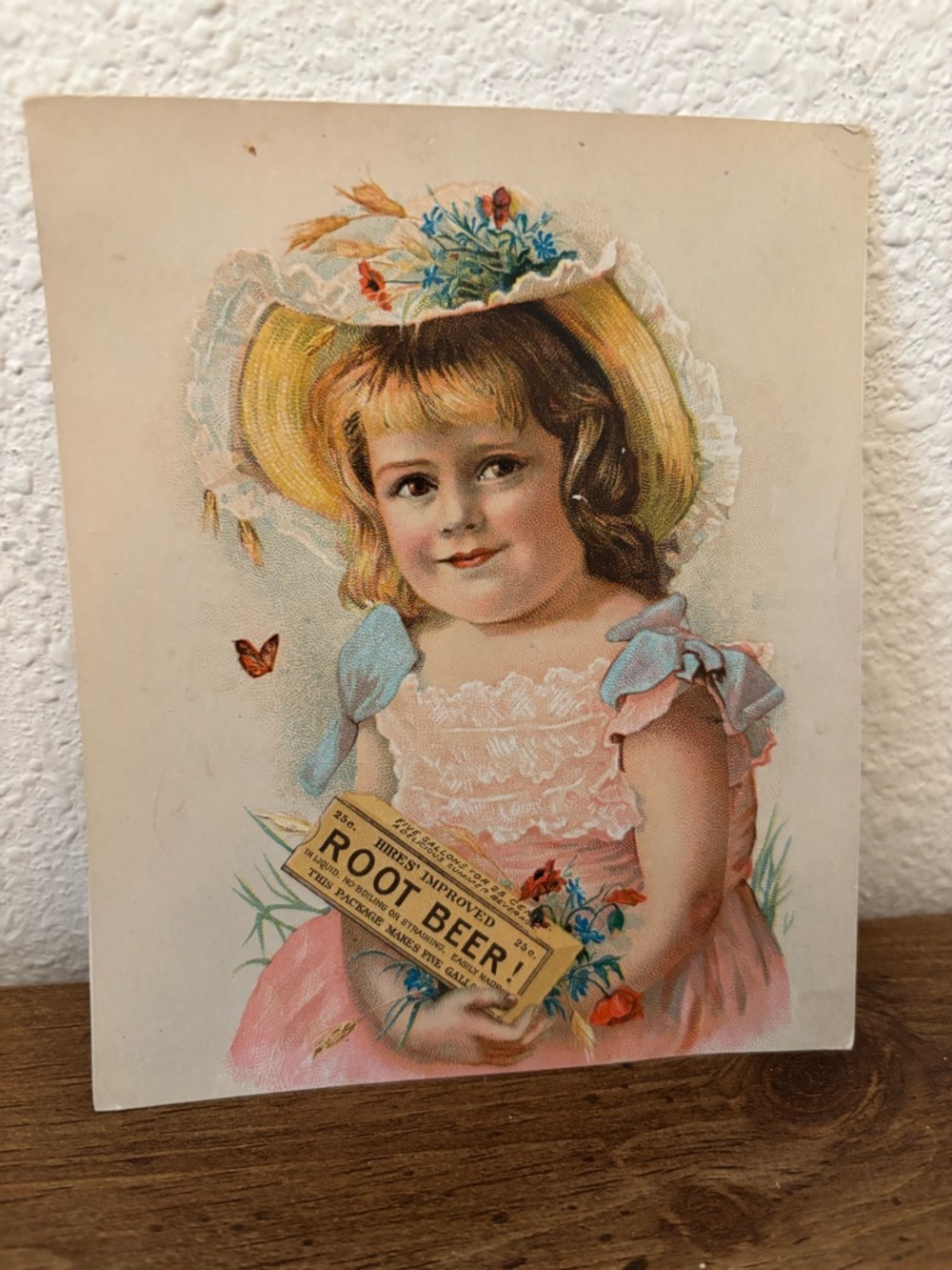 Antique Hires Root Beer Advertising Art - Pastel Pink & Yellow